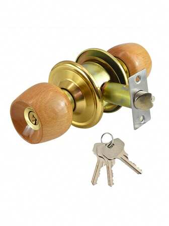 High-End Solid Wood Handle Lock, Stainless Steel Round Door Lock, Solid Core Brass Lock Core, Bedroom Door Handle With Lock And Key, Universal Type, Suitable For Bedrooms And Bathrooms