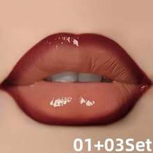 Pudaier Set Lip Gloss dan Lip Liner Pelembap (Merah 01+03) - Kontur Bibir Presisi 3D, Menciptakan Efek Makeup yang Melembapkan, Cocok untuk Segala Acara, Serbaguna untuk Semua Tampilan Makeup! - 01+03 - View 3