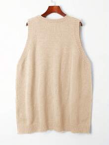 Áo vest len cổ chữ V màu trơn, cài một nút, có túi, kiểu dáng thời trang thu đông, thích hợp cho các hoạt động ngoài trời, du lịch, vui chơi, chụp ảnh, ăn trưa. - Màu be - Xem 6