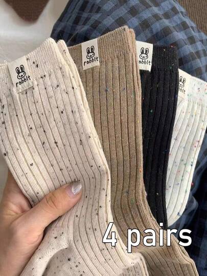 Cute Rabbit Polka Dot Socks, Women's Autumn/Winter Seamless Malideh Mid-Calf Socks, Korean Style Mid-Calf Socks, Multi-Color Polka Dot Knitted Cotton Socks, Suitable For Daily Wear, Outings, And Home