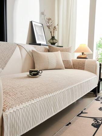 1pc European Style Fresh Floral Lace Sofa Cushion Cover, Luxury Minimalist Sofa Slipcover, Decorative Sofa Protector, Anti-Slip Anti-Dust Anti-Scratch, Suitable For Bedroom, Living Room, Office, Study, Party Venue, 1-4 Seater Sofa, L-Shaped Sofa