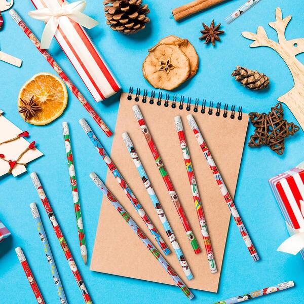 30 Stück/Packung Weihnachts-Bleistifte mit Radiergummis - festliche Farben - Großpackung Schulmaterial, geeignet für Klassenzimmer-Partys, Weihnachtsgeschenke, Partytüten, Büro- und Heimdekoration - Bleistifte mit Radiergummis, ideal für Weihnachtsparty-Geschenke und Klassenzimmer-Austausch