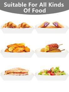 10件/20件/50件纯白色纸质食物船一次性热狗托盘白色牛皮纸外卖食物托盘架适用于派对小吃薯条摊位 - 白色 - 查看 4