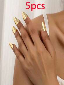 5 Stück Schmuckset, neues Design Damen verstellbare Metallfingerringe, exquisite Verarbeitung, Material aus rostfreiem Stahl mit Galvanisierungsprozess, hochglanzpolierte Oberfläche zur Vermeidung von Verfärbung und Verblassen - Verschiedenfarbig - Übersicht 8