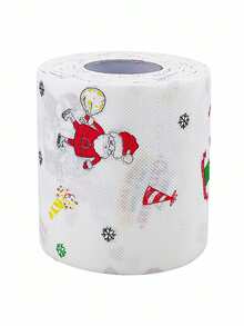1 rouleau de papier hygiénique imprimé avec le Père Noël et le bonhomme de neige - à double usage comme papier toilette de Noël et essuie-tout jetable de cuisine. Serviettes en papier rouleau de Noël pour la décoration et la mise en place de table de fête, vaisselle jetable pour les fournitures de fête de Noël