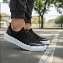 Men's Casual Sneakers Easy-To-Fit Low-Cut Modern Flat Sole Fashion Modern Nylon Soft Lightweight Comfortable - 黑與白 - 查看 9