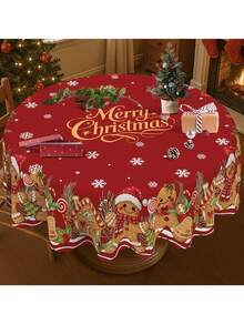 1 Buah Taplak Meja Natal Meriah dengan Motif Manusia Kue Jahe, Kepingan Salju, dan Pita - Poliester Merah, Cocok untuk Dapur, Ruang Makan, Taman, dan Pesta Liburan, Dekorasi Meja Natal, Perlengkapan Dekorasi Natal - MultiWarna - View 8