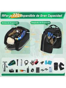RAINSMORE 22L Alforjas para Bicicleta Impermeable,Multifuncional Bolsa de Asiento Trasero de Bicicleta,Maletero Trasero,Portabicicleta trasero con cubierta de lluvia,borde reflectante y Gran capacidad - 1 - Ver 2