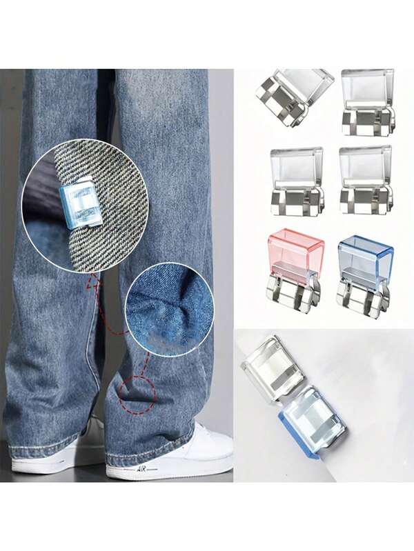 2/4pcs Transparent Invisible Leg Shorteners - Adjustable Non-Slip Seamlessly Hidden Clips For Jeans & Wide-Leg Pants, Multi-Color (Including White) - Fabric Tailoring, Instant Hem Shortening, No-Sew Clothing Adjusters