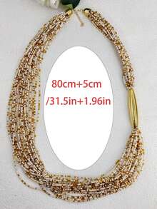 1 件时尚金管结黑色珠多层项链，波西米亚风格 - 多色米色 - 查看 5