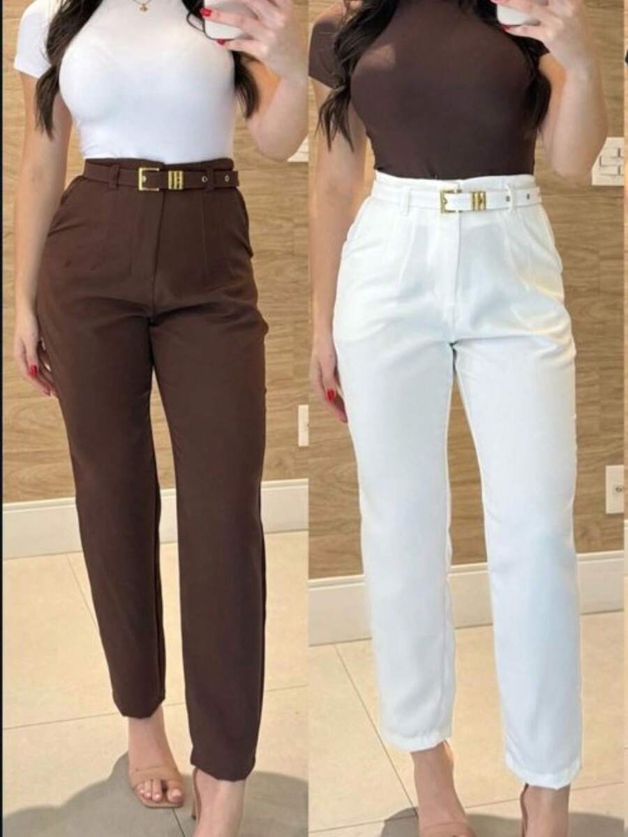 Women's High-Waisted Tailored Trousers - 鏽棕色 - 查看 1
