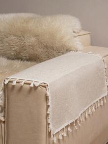 Bubaba 1 块纯色方形桌布，波西米亚现代亚麻棉混纺方形桌布，适合圣诞节装饰、万圣节派对、小桌子、床头柜、沙发、玄关柜，四季皆宜 - 米色 - 查看 1