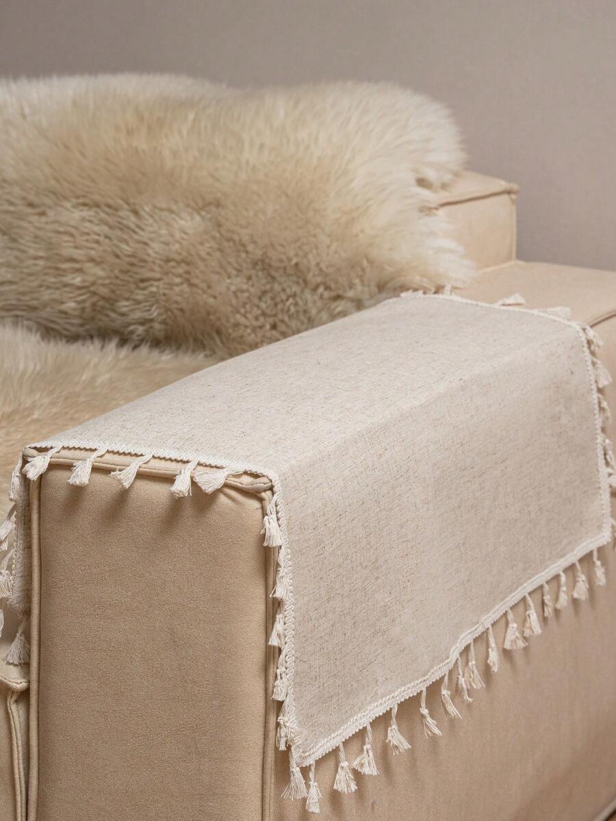 Bubaba 1 块纯色方形桌布，波西米亚现代亚麻棉混纺方形桌布，适合圣诞节装饰、万圣节派对、小桌子、床头柜、沙发、玄关柜，四季皆宜 - 米色 - 查看 1