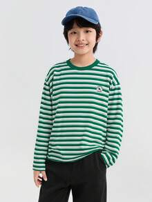 Balabala Tween-Jungen Streifenshirt mit Langarm, lässig, Neuerscheinung Frühling/Herbst 2025 - Grün und Weiß - Übersicht 3