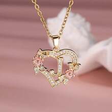 Heart Letter Rose Flower Necklace, Women's Fashion Pendant Valentine's Day Gift - J - Xem 13