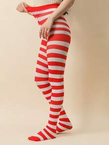 1pc Striped Tights, European & American Popular Christmas Striped Pantyhose, Skinny Mismatched (Fits Up To 130lbs), Cozy - Multicolor - View 26