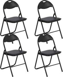 Set de 4 Sillas Plegables Negras con Asiento Acolchado, Estructura Metálica y Pies Antideslizantes, Sillas Apilables para Oficina, Recepción, Eventos, Conferencias o Juegos - Negro - Ver 1