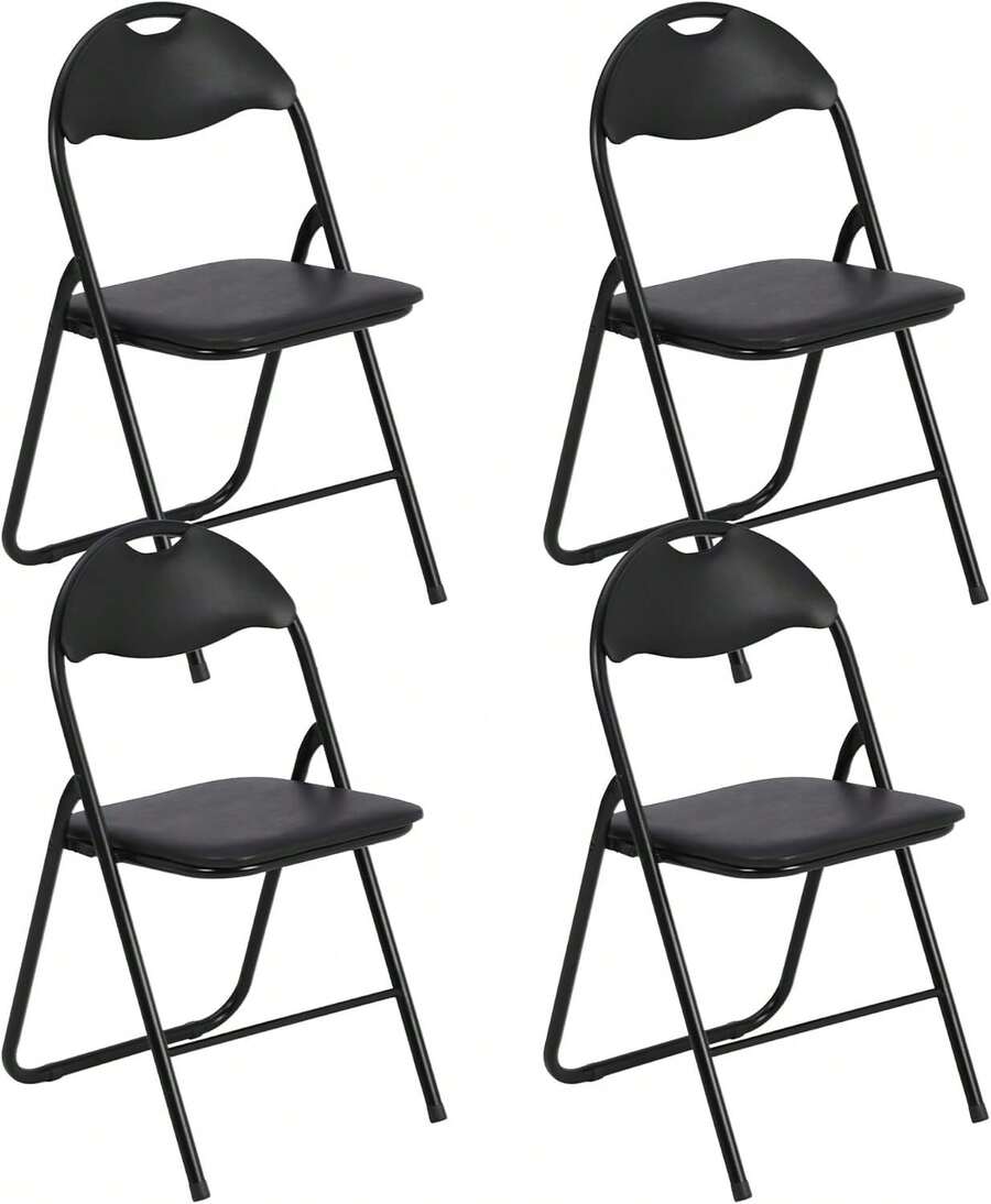 Set de 4 Sillas Plegables Negras con Asiento Acolchado, Estructura Metálica y Pies Antideslizantes, Sillas Apilables para Oficina, Recepción, Eventos, Conferencias o Juegos - Negro - Ver 1