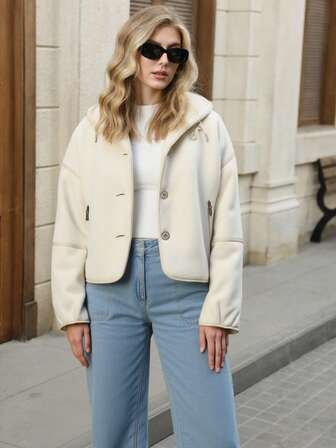 Astrid 秋冬大码休闲纯色抽绳连帽短款夹克