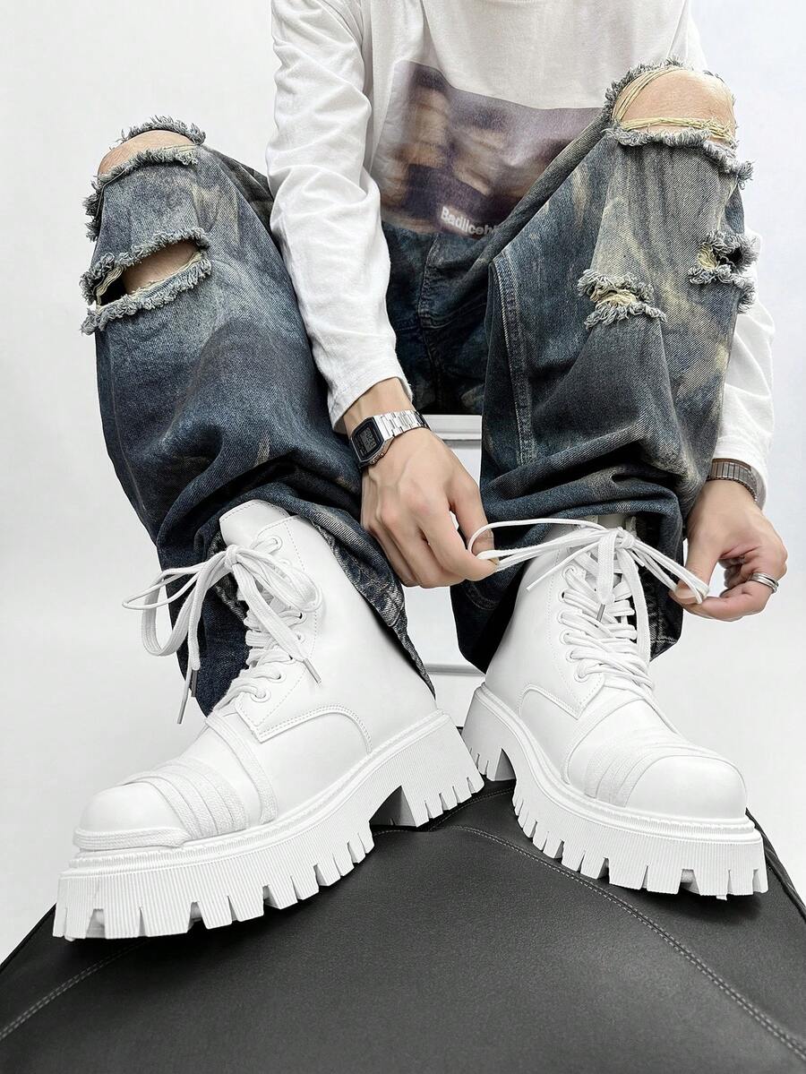 SLnU3 SLnU★3 Brand Men's Creative Lace-Up Thick Sole Boots Street Style