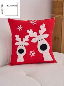 1 pieza Cojín decorativo de Navidad, Funda de cojín con diseño de reno y copos de nieve, Adecuado para sala de estar, dormitorio, decoración de 4 estaciones ¡Feliz Navidad!