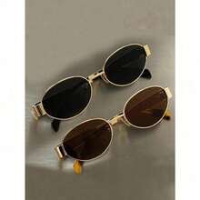 Women's Oval Fashion  - Metal Frame Sun Glasses For Daily Wear, Beach Holiday Accessory Gift - màu đen - Xem 3