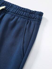 大码男士直筒裤，纯色宽松休闲运动裤，适合春秋季 - 藏蓝色 - 查看 4