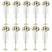 2PCS/10PCS Tall Vases Wedding Centerpieces For Tables Golden Flower Vase With Chandelier Crystal, Centerpiece Table Decorations, Metal Flower Stand For Wedding, Reception, Party, Events, Home