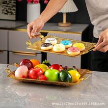 1pc Gold Rectangular Tray, Gold Hollow Gift Fruit Snack Jewelry Paper Towel Storage Plate - Gold - View 4