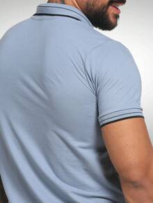 Basic Polo Shirt With Classic Collar And Short Sleeves, Comfortable, Breathable, Piqué Cotton, Casual, Spring/Summer, Men's. - 淺藍色 - 查看 4