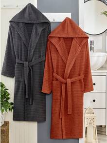 2-Piece 100% Cotton Unisex Bathrobe Set – Black & Green Color Options, Fluffy Hooded Robes For Women & Men, Terry Cloth, Soft With Long Belt – Ideal For Spa, Sauna & Daily Use – S/M & L/XL – Made In Turkey - màu đen - Xem 13