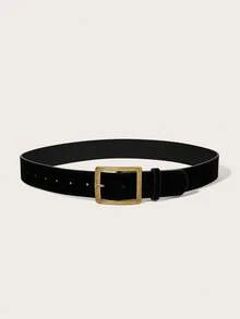 1pc Women's Solid Color Casual Retro Vintage Palace Style Party Sexy Street Elegant Graceful PU Leather Western Style Bronze Buckle Suede Wide Belt, Suitable For All Seasons - Black - View 2
