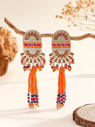 FANYINAN The Characteristic Earrings In Orange, Paired With Red, Blue And Other Colors Of Clothing And Decorated With Tassels, Have A Magnificent Design And Are Suitable For Parties, Folk Festivals And Other Occasions