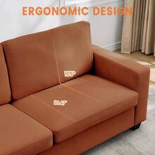 Sofá Moderno de Pana 83" para 3 Personas, Asiento Profundo, Reposabrazos Anchos, Fundas Lavables, Sillón Cómodo para Sala, Recámara o Espacios Pequeños, Naranja - Naranja - Ver 3