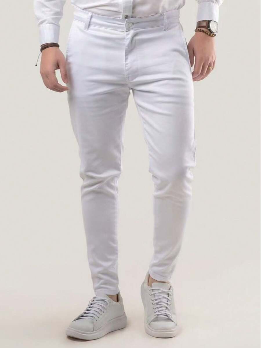Men's Tailored Twill Trousers, Sporty Fine, Knife Pocket, Built-In Pocket - 白色 - 查看 1