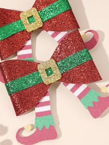 2pcs Christmas Sparkly Glitter Hair Bow For Baby Girls Christmas Glitter Elf Leg Bow Hair Clips Christmas Bling Bow Alligator Clips New Year Party Hairpins Cute Barrettes Gift Baby Hair Accessories - Multicolor - View 4