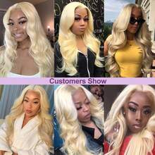 13x4蕾丝前假发，200%密度，613号金色混色，34英寸水波纹蕾丝前假发，预拔毛棕色假发，原生发，预拔毛带婴儿绒毛，女士高密度巴西原生发，10-14英寸波波头假发 - S613 - 查看 9