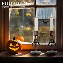 Candle Holder For Halloween Decor: Set Of 2 Black Gothic Skull Taper Candlestick Table Centerpiece Decorations Spooky Party Dinning Room Home Indoor - Black - View 4