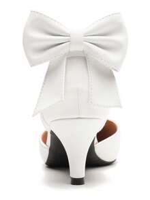 MAIERNISI JESSI Women's Wedding Evening Party Bow Kitten Heels Pumps Ankle Strap Buckle Dress Shoes - 白色霧面 - 查看 4