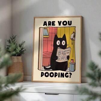 1pc/Set Vintage Cat Lover Canvas Posters Prints - "Are You Pooping?" Humorous Canvas Wall Arts With A Black Cat And Newspaper, Perfect For Playful Bathroom Or Bedroom Decor For Cat Enthusiasts, Cat Decorations,Without Frames