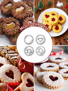 1 套 4 件套不锈钢饼干/曲奇模具 - 波浪形、心形、圣诞树形、星形、厨房烘焙工具，适用于面包店、情人节、生日、婚礼、万圣节、圣诞派对装饰和礼物、圣诞装饰、送给家人和朋友的绝佳礼物、圣诞派对纪念品、节日派对用品
