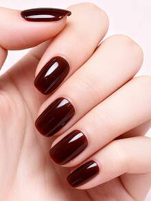 22片装免UV凝胶美甲贴，复古时尚多风格纯色水晶美甲贴纸，酒红色、裸色、紫色、棕色全彩设计，百搭不挑剔，低过敏性，易于粘贴和卸除，女士和女孩日常通勤、派对、约会、DIY时尚美甲用品 - 酒紅色 - 查看 9