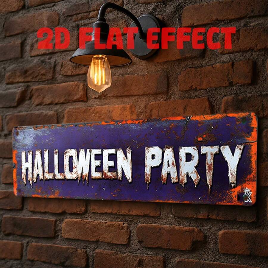 1pc 4X16in Aluminium 2D Flat, 1pc Vintage Halloween Party Metal Tin Sign - 40.64x10.16 Cm Spooky Outdoor Wall Art With Halloween Party Design, Perfect For Garden Fences, Haunted Houses & Party Walls, Ideal Gift For Halloween Lovers, Halloween Decorations, Best For Christmas, Perfect For Thanksgiving - Metal Painting - View 1
