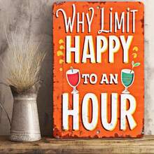 Tin Metal Sign Retro Bar Decor - Why Limit Happy Hour Martini Cocktail Design - Vintage Style Wall Art For Home Bar Man Cave Kitchen Pub - Funny Decorative Bar Tin Sign Wall Decor - Metal Signs For Bars - Multicolor - View 1