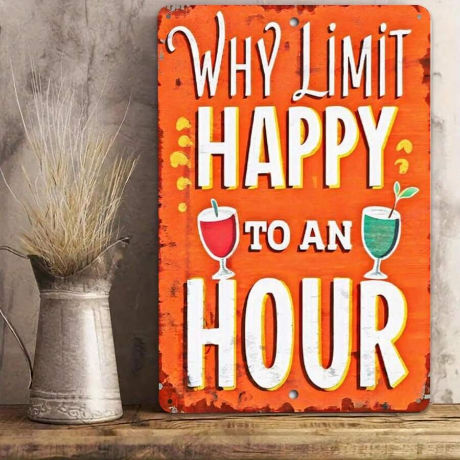 Tin Metal Sign Retro Bar Decor - Why Limit Happy Hour Martini Cocktail Design - Vintage Style Wall Art For Home Bar Man Cave Kitchen Pub - Funny Decorative Bar Tin Sign Wall Decor - Metal Signs For Bars - Multicolor - View 1
