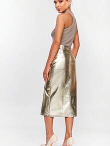 金色皮裙开衩派对女装外出装扮女装秋季女装圣诞节女装新年女装乡村女装锐舞派对女装冬季女装 - 金色 - 查看 6