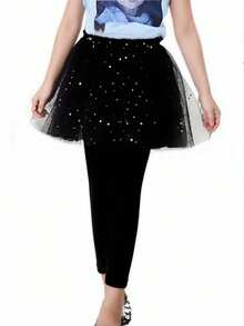 春秋女童蕾丝薄纱裙打底裤，韩版亮片星星图案打底裤裙