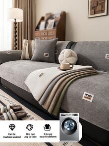 1 件雪尼尔沙发垫套，简约现代风格宠物友好型防脏防滑沙发保护套，春秋防猫抓沙发套适用于 L 型组合沙发和 1/2/3/4 座沙发（单独出售） - 深灰色 - 查看 7