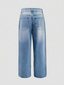 2025新款欧美女装宽松直筒水钻装饰牛仔长裤休闲度假春季款 - 中等水洗藍 - 查看 6