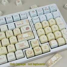 MOA 高度 PBT 机械键盘键帽 - 圆形可爱熊/狗/猫设计，蓝色/粉色/紫色，仅键帽，兼容 MX 开关，6.25U 空格键，耐磨防油，机械键盘 DIY 配件，定制装饰，游戏和办公通用